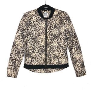 St Tropez Cheetah Leopard Bomber Jacket Quilted High Low Zip Casual
